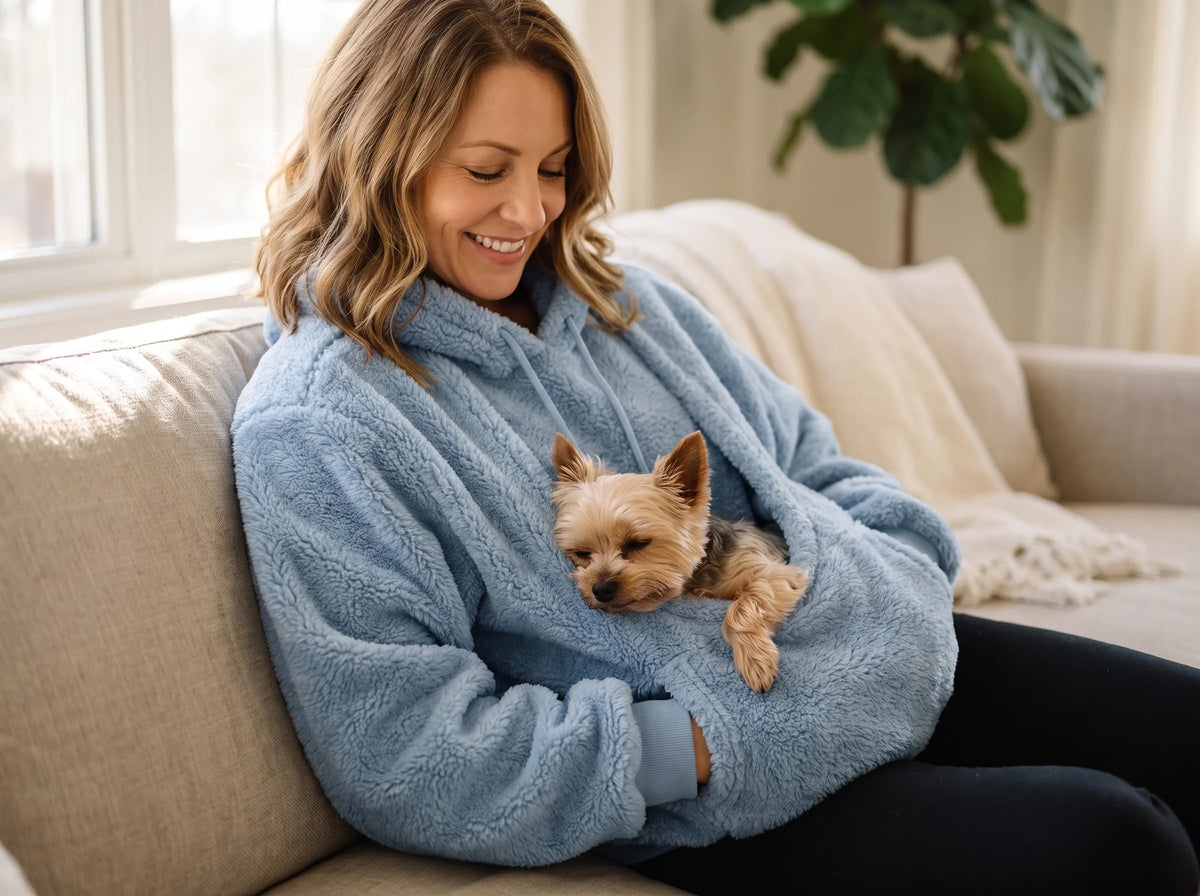 PupPouch Hoodie | Oversized Sherpa Pet Carrier Sweatshirt with Front Pouch