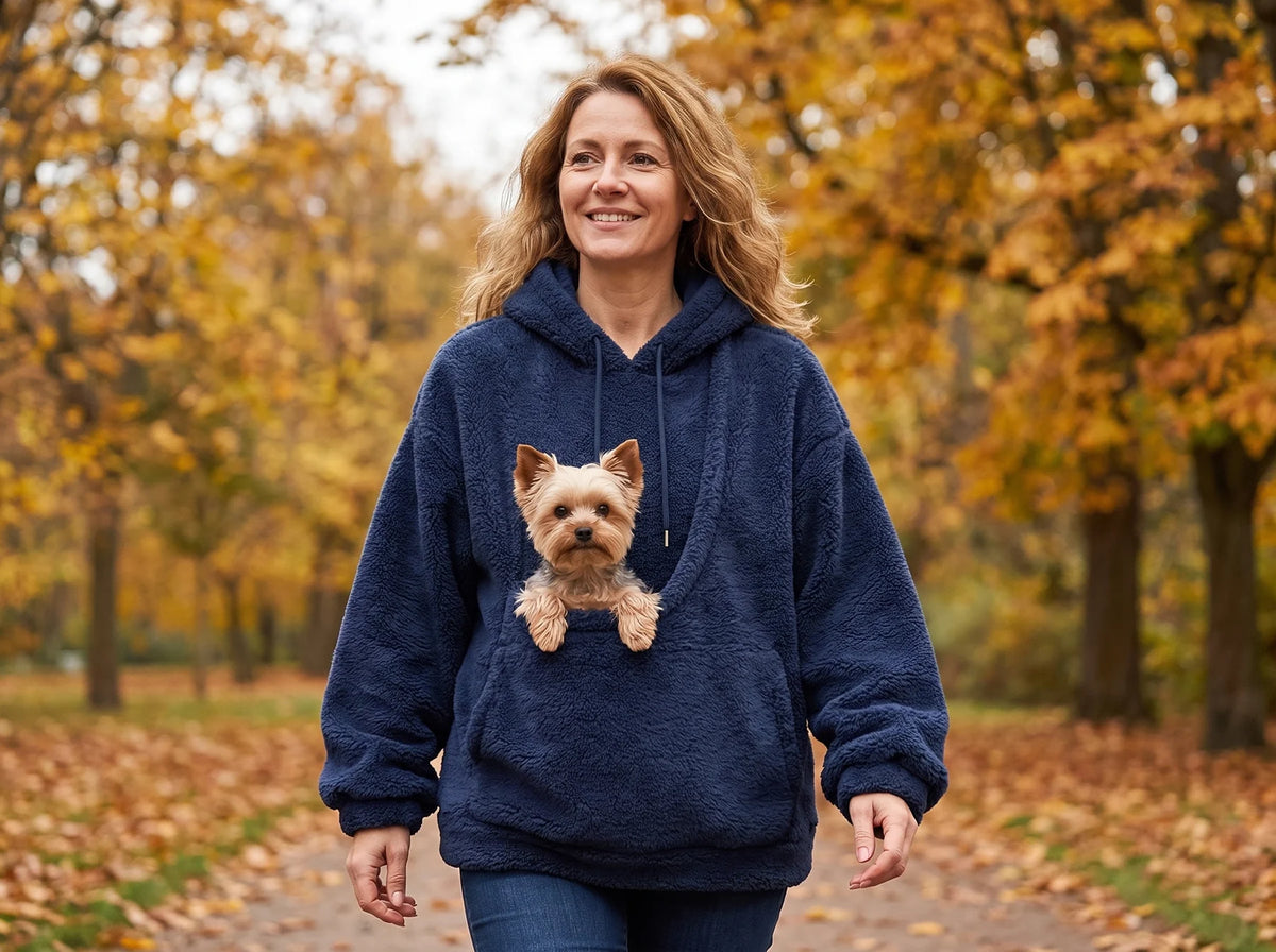 PupPouch Hoodie | Oversized Sherpa Pet Carrier Sweatshirt with Front Pouch
