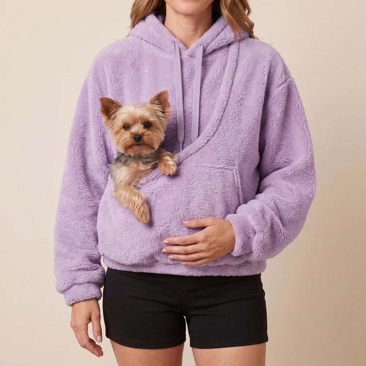 PupPouch Hoodie | Oversized Sherpa Pet Carrier Sweatshirt with Front Pouch